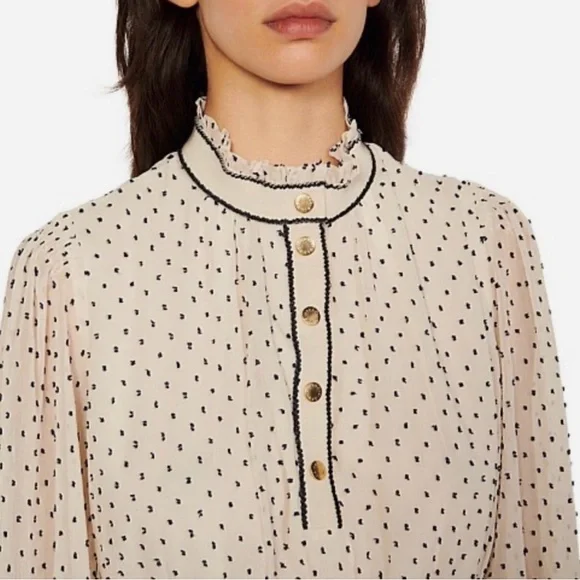 Sandro Cream Polka Dot Long-Sleeve Dress - Picture 2 of 7